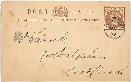 Entier Postal Postal Stationary Grande Bretagne Great Britain 1/2p Loncoln 1889