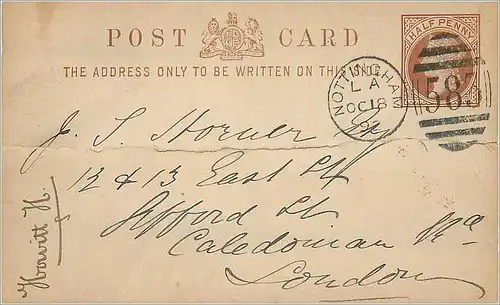 Entier Postal Postal Stationary Grande Bretagne Great Britain Nottingham 1892