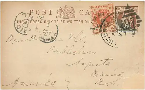 Entier Postal Stationary 1/2p + 1 1/2p for USA 1889