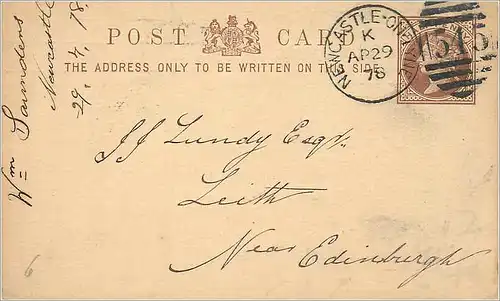 Entier Postal Stationary 1/2p Newcastle 1879 for Leith