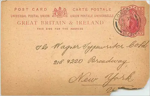 Entier Postal Stationary 1p London 1901