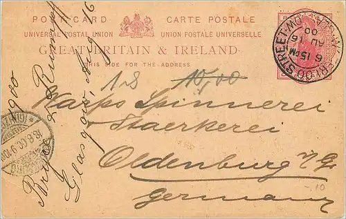 Entier Postal Stationary 1p Waterloo Street for Germany 1900