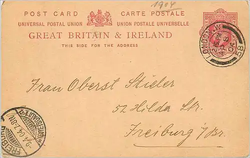 Entier Postal Stationary 1p London for Freiburg 1904