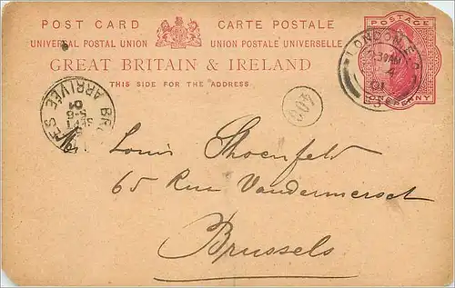 Entier Postal Stationary 1p London 1901 for Brussels