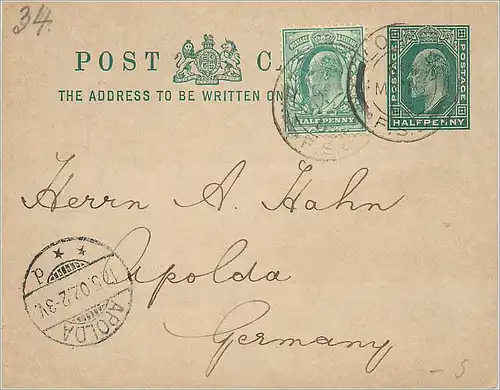 Entier Postal Stationary 1/2 + 1/2 London for Germany