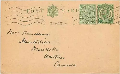 Entier Postal Stationary 1/2p for Canada