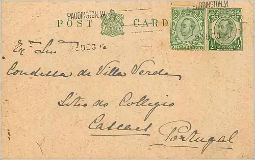 Entier Postal Stationary 1/2p for Portugal