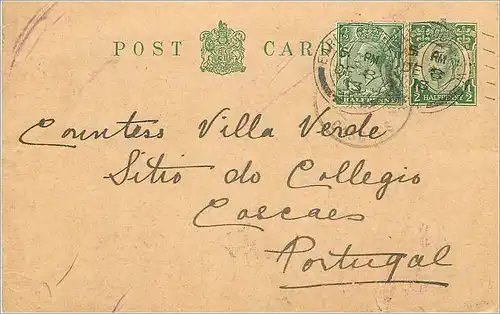 Entier Postal Stationary 1/2p for Portugal