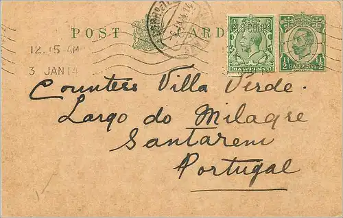 Entier Postal Stationary 1/2p for Portugal