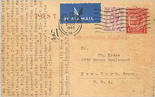 Entier Postal Stationary 1p for New York