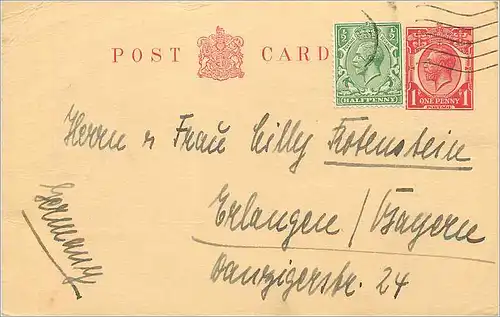 Entier Postal Postal Stationary Grande Bretagne Great Britain 1933 to Germany