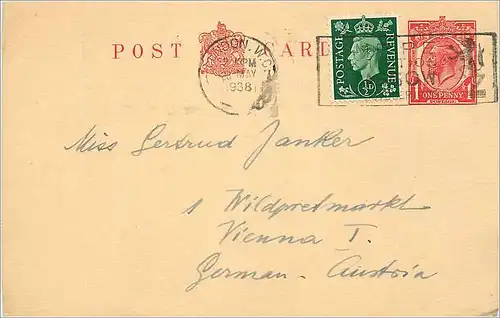 Entier Postal Postal Stationary Grande Bretagne Great Britain 1938 London to Vienna