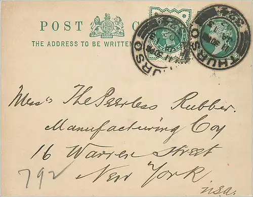 Entier Postal Postal Stationary Grande Bretagne Great Britain 1902 Thruso to New York