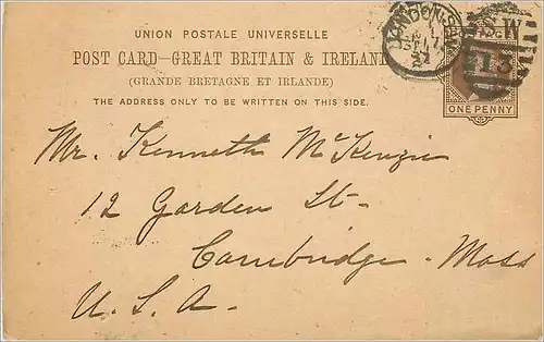 Entier Postal Postal Stationary Grande Bretagne Great Britain London to Cambridge