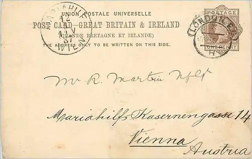 Entier Postal Postal Stationary Grande Bretagne Great Britain 1887 London to Vienna