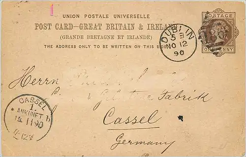 Entier Postal Postal Stationary Grande Bretagne Great Britain Dublin 1890