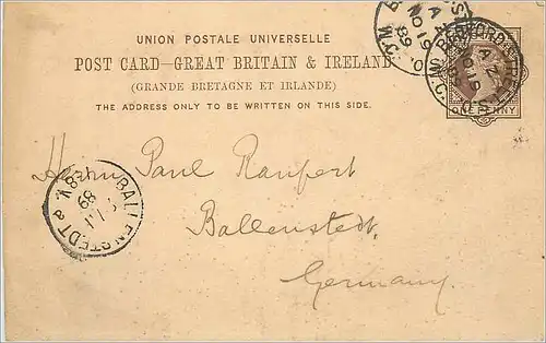 Entier Postal Postal Stationary Grande Bretagne Great Britain Bedford 1899 to Ballenstedt