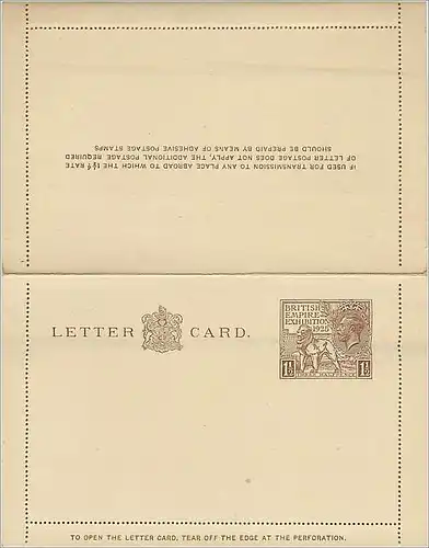 Entier Postal Postal Stationary 1 1/2 British Empire Exhibition 1925 Lion