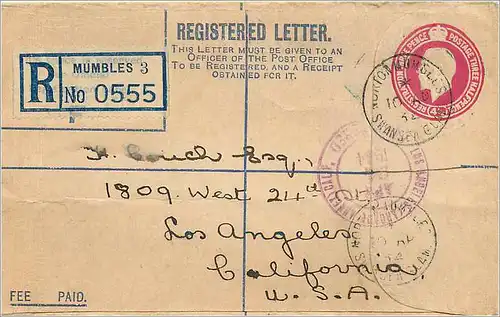 Entier Postal Postal Stationary 4 1/2 Mumbles for California 1942