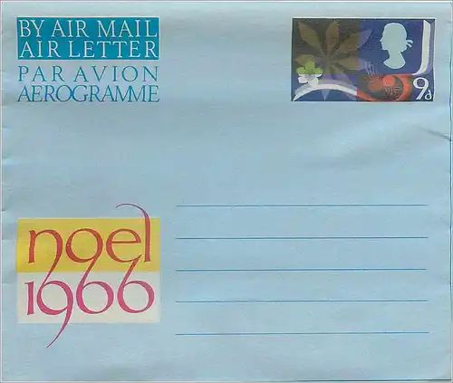 Entier Postal Postal Stationary Aerogramme Aeogram Grande Bretagne Great Britain Noel 1966