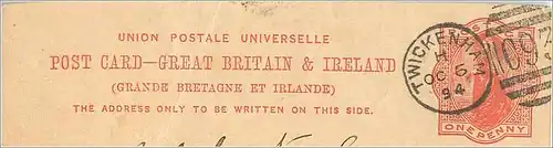 Entier Postal Postal Stationary Grande Bretagne Great Britain  1894 Twichengam