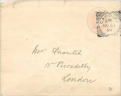 Entier Postal Postal Stationary Grande Bretagne Great Britain 1897 Cardiff to London