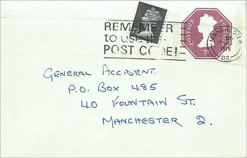 Entier Postal Postal Stationary Grande Bretagne Great Britain Machin Manchester 1975