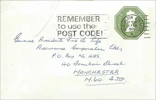 Entier Postal Postal Stationary Grande Bretagne Great Britain Machin Warrington