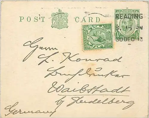 Entier Postal Postal Stationary Grande Bretagne Great Britain Reading 1913 to Helderberg Waistadt