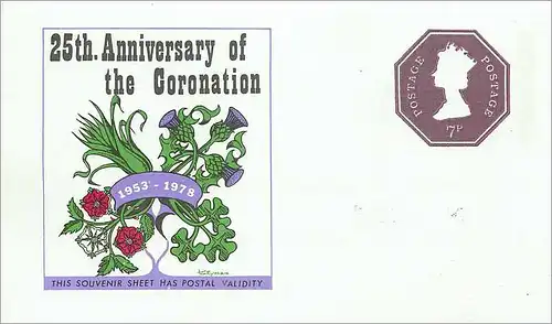 Entier Postal Postal Stationary Grande Bretagne Great Britain Machin 7d Flowers Coronation