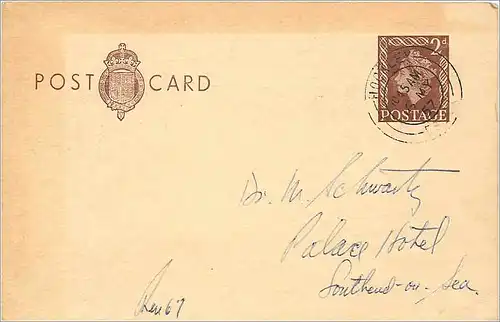 Entier Postal Postal Stationary Grande Bretagne Great Britain 2d 1957 Hockley to Southend on Sea