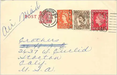 Entier Postal Postal Stationary Grande Bretagne Great Britain 1959 Express Good Wishes