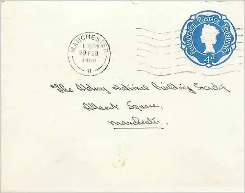 Entier Postal Postal Stationary Grande Bretagne Great Britain 4d 1968 for Manchester