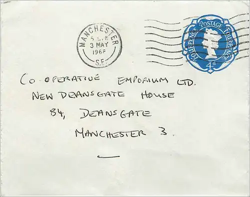 Entier Postal Postal Stationary Grande Bretagne Great Britain 4d 1968 for Manchester