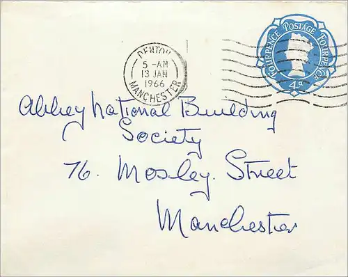 Entier Postal Postal Stationary Grande Bretagne Great Britain 4d 1966 for Manchester