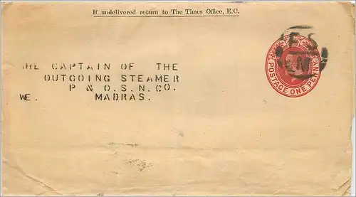 Entier Postal Postal Stationary Grande Bretagne Great Britain 1p for Madras