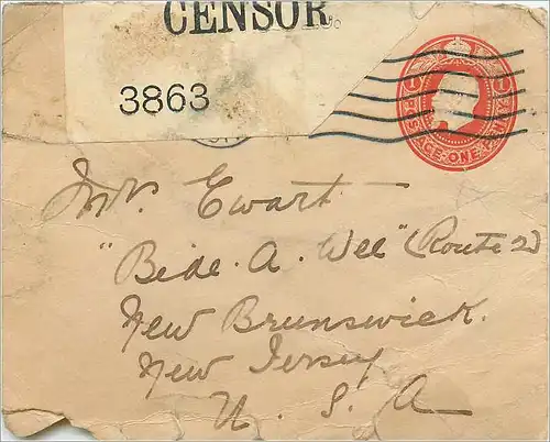 Entier Postal Postal Stationary Grande Bretagne Great Britain Machin 1p Censor for USA