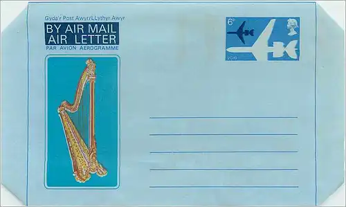 Entier Postal Postal Stationary Grande Bretagne Great Britain Machin Aerogram 6p Harpe