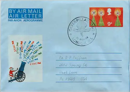 Entier Postal Postal Stationary Grande Bretagne Great Britain Machin Aerogram 9d Caterpillar Parachu