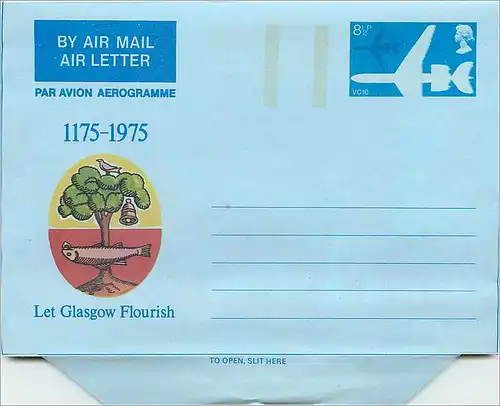 Entier Postal Postal Stationary Grande Bretagne Great Britain Aerogram 8 1/2p Glasgow