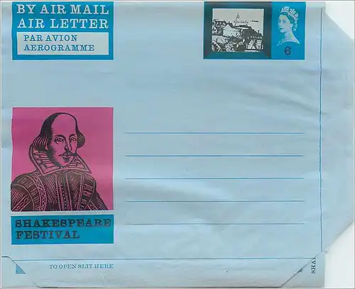 Entier Postal Postal Stationary Grande Bretagne Great Britain Aerogram Shakespeare