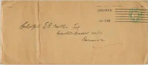 Entier Postal Postal Stationary Grande Bretagne Great Britain 1/2p for Bremen