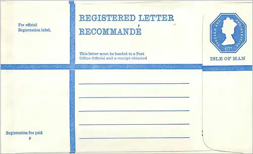 Entier Postal Postal Stationary Grande Bretagne Great Britain Machin Isle of Man 67p