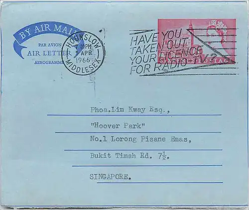 Entier Postal Postal Stationary Grande Bretagne Great Britain 6d 1966 Hounslow