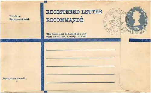Entier Postal Postal Stationary Grande Bretagne Great Britain Isle of Man 23p Interpex Machin