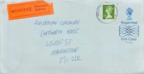 Entier Postal Stationary Great Britain Machin Australian Consulate Manchester