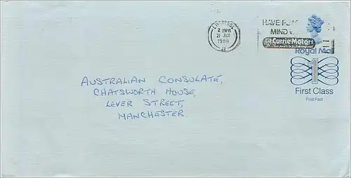 Entier Postal Stationary Great Britain Machin Australian Consulate Manchester