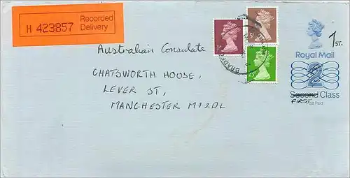 Entier Postal Stationary Great Britain Machin Australian Consulate Manchester