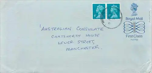 Entier Postal Stationary Great Britain Machin Australian Consulate Manchester