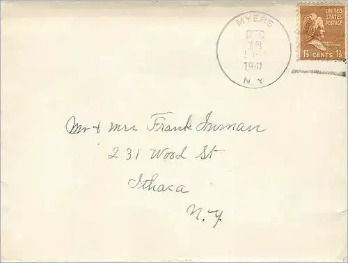 Lettre Cover Etats-Unis 1 1/2c on Myers cover to Ithaca